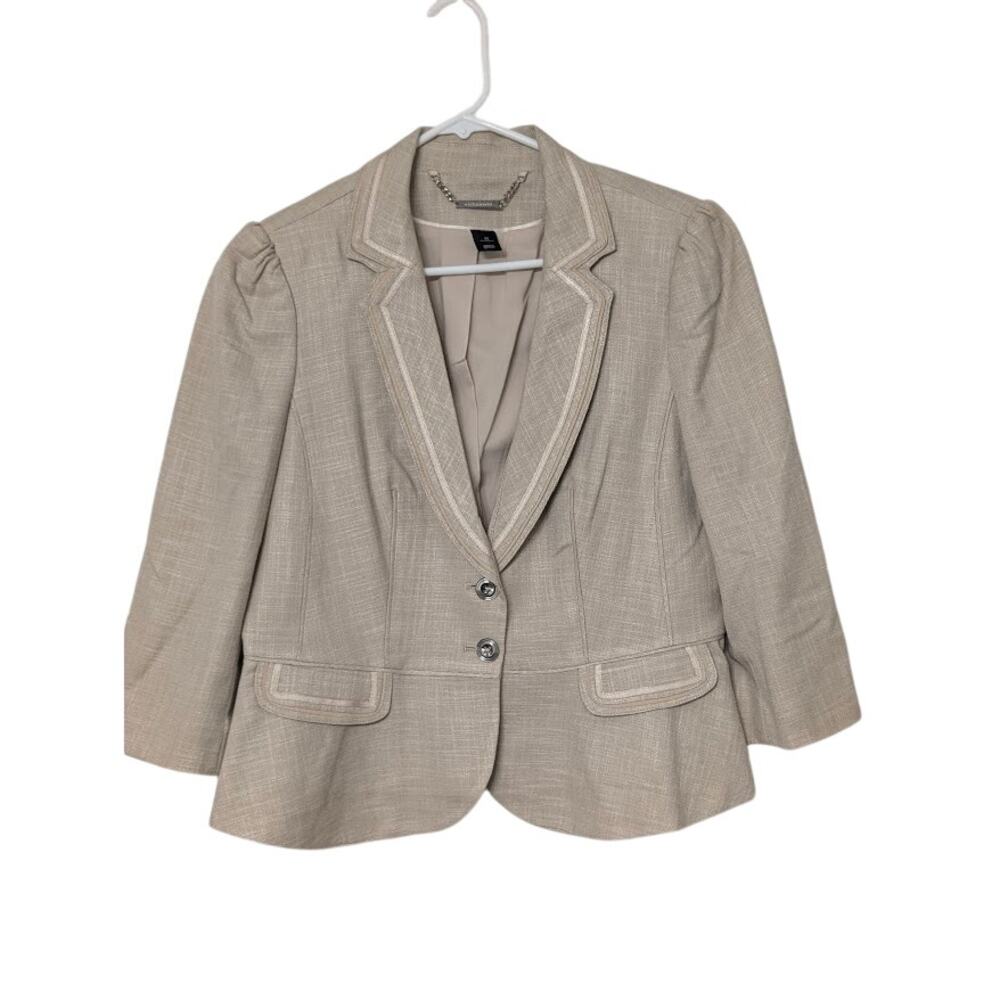 WHBM Peplum Blazer Jacket Womens 12 Long Sleeve 2 Button Gold Tan Corporate Chic